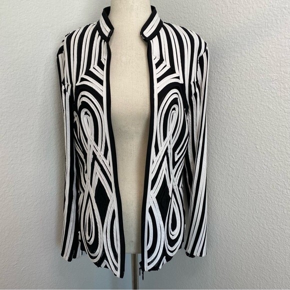 Alexandra Rosati Designer 2 Pc Black White Mesh Geometric 3D Jacket & Top SZ 10 - Picture 4 of 15